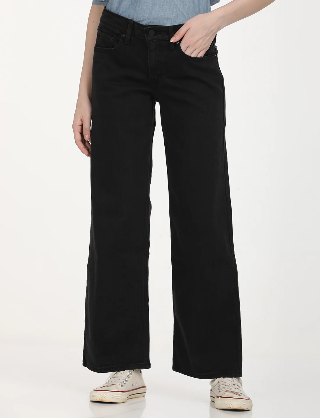 women's black loose fit low rise jeans